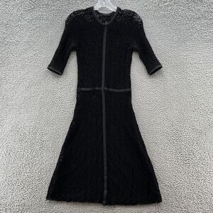 Calvin Rucker Dress Small Black Walk This Way Wool Crochet Lace Sheer Goth Midi